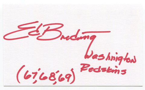 Edward "Ed" Breding Signed 3x5 Index Card Autographed Washington Redskins NFL