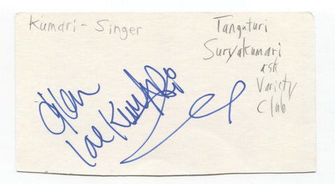 Suryakumari Signed Index 3x5 Card Autographed Signature Singer