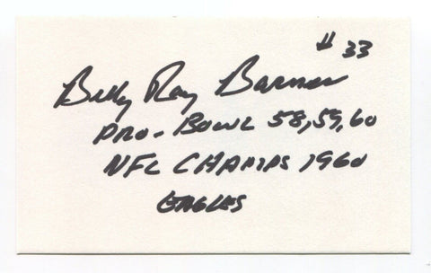 Billy Ray Barnes Signed 3x5 Index Card Autographed Signature Philadelphia Eagles