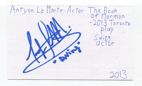 Antyon Le Monte Signed 3x5 Index Card Autographed Actor The Book Of Mormon