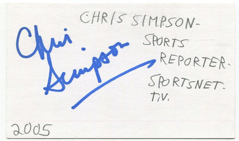 Chris Simpson Signed 3x5 Index Card Autographed Signature NHL Reporter Host