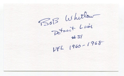 Bob Whitlow Signed 3x5 Index Card Autograph Football NFL Detroit Lions