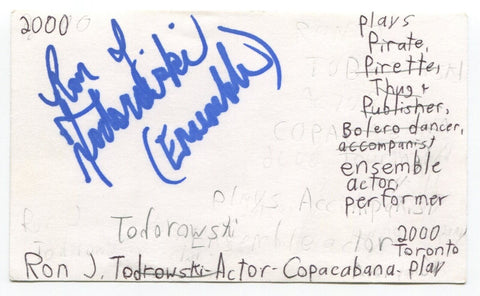 Ron Todorowski Signed 3x5 Index Card Autographed Actor Copacabana Winter's Tale