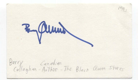 Barry Callaghan Signed 3x5 Index Card Autograph Signature Author Writer