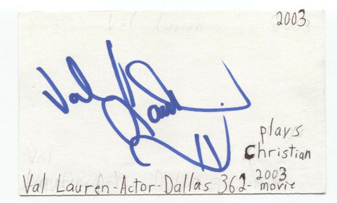 Val Lauren Signed 3x5 Index Card Autograph Signature Actor Medal of Honor Sal