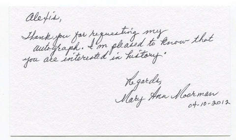 Mary Ann Moorman Signed 3x5 Index Card Autograph JFK Assassination Witness