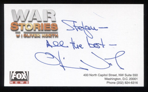 Oliver North Signed 3x5 Index Card Signature Autographed  Fox War Stories