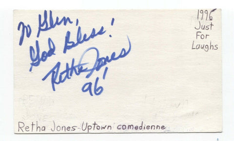 Retha Jones Signed 3x5 Index Card Autographed Signature Comedian Comic Actress