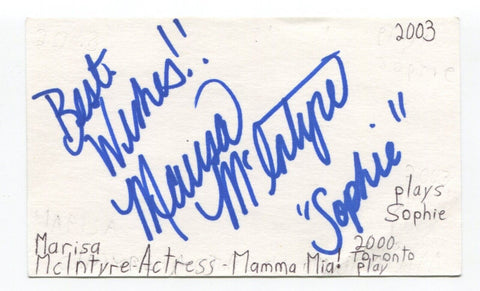 Marisa McIntyre Signed 3x5 Index Card Autographed Actress Chucky Paw Patrol