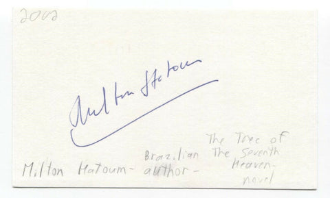 Milton Hautom Signed 3x5 Index Card Autographed Signature Author Writer