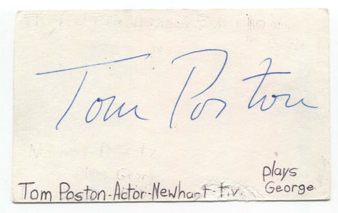 Tom Poston Signed 3x5 Index Card Autographed Signature Actor Newhart