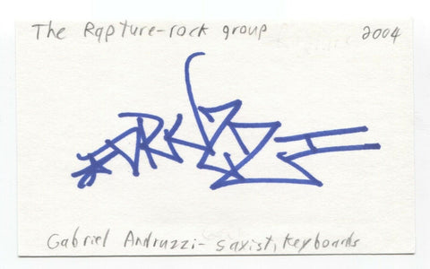 The Rapture - Gabriel Andruzzi Signed 3x5 Index Card Autographed Signature Band