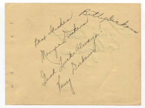 Margie Dickens Nancy Dickens Betty Dickens Signed Album Page Autographed 1949 