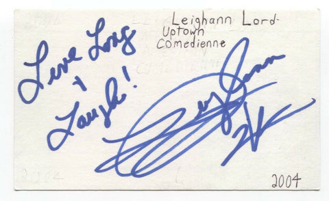 Leighann Lord Signed 3x5 Index Card Autographed Signature Comedian Host