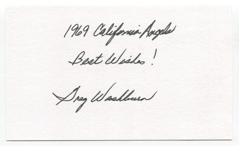 Greg Washburn Signed 3x5 Index Card Autograph Baseball 1969 California Angels