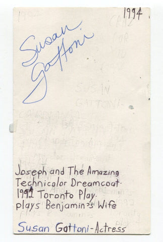 Susan Gattoni Signed 3x5 Index Card Autograph Actress Alfred Hitchock Presents