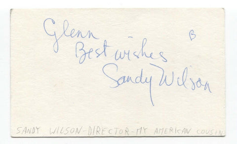 Sandy Wilson Signed 3x5 Index Card Autographed Director My American Cousin