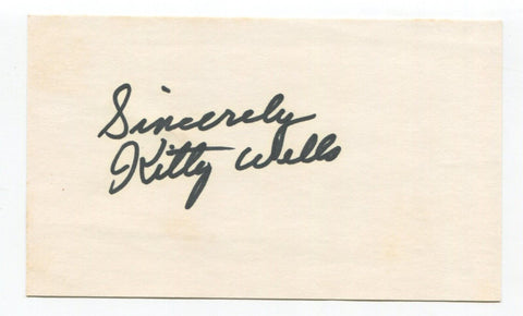 Kitty Wells Signed 3x5 Index Card Autographed Country Music Singer