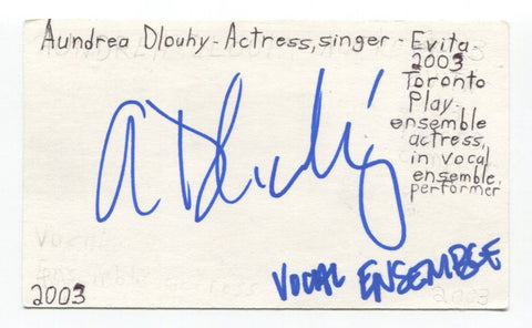 Aundrea Dlouhy Signed Index Card Autographed Actress Evita