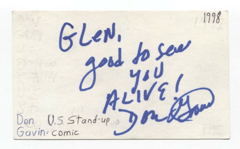 Don Gavin Signed 3x5 Index Card Autographed Signature Comedian Comic Actor