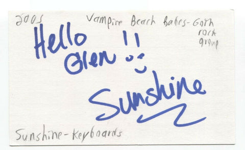 Vampire Beach Babes - Sunshine Signed 3x5 Index Card Autographed Signature Band