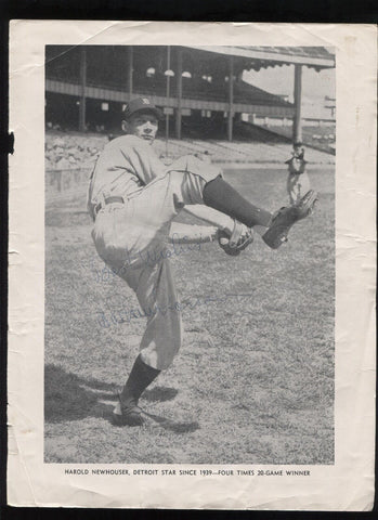 Hal Newhouser Signed Vintage Photo Page Vintage Autographed 