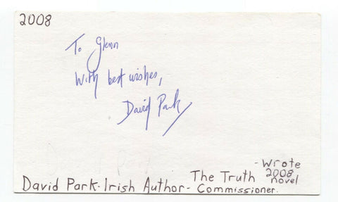 David Park Signed 3x5 Index Card Autographed Signature Irish Author Writer