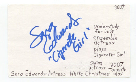 Sara Edwards Signed 3x5 Index Card Autograph Actress Hello Dolly! Evita