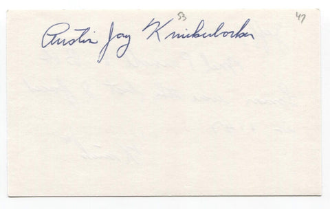 Austin Jay Knickerbocker Signed 3x5 Index Card Baseball Autographed Signature 