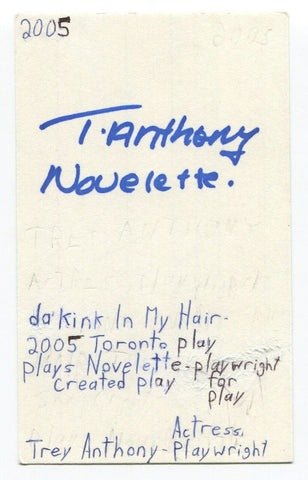 Trey Anthony Signed 3x5 Index Card Autographed Da Kink In My Hair Playwright