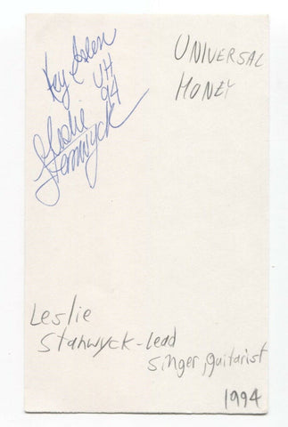 Universal Honey - Leslie Stanwyck Signed 3x5 Index Card Autographed Signature