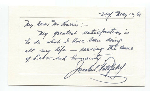 Jacob Potofsky Signed Card Autographed Signature Trade Unionist