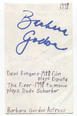 Barbara Gordon Signed 3x5 Index Card Autographed Signature Actress Dead Ringers