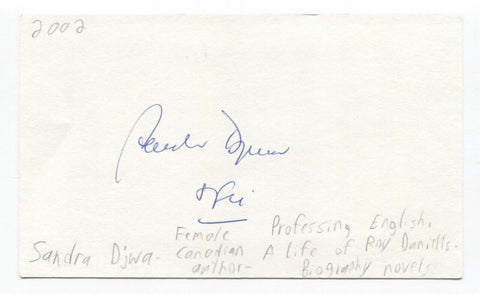 Sandra Djwa Signed 3x5 Index Card Autographed Signature Author Writer