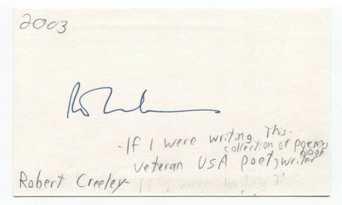 Robert Creeley Signed 3x5 Index Card Autographed Signature Author Writer Poet