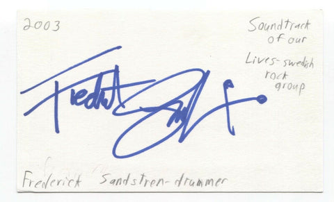 Soundtrack Of Our Lives - Fredrik Sandsten Signed 3x5 Index Card Autographed