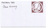 Paul Barry Signed 3x5 Index Card Autographed Signature Washington Redskins