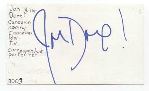 Jon Dore Signed 3x5 Index Card Autographed Signature Actor