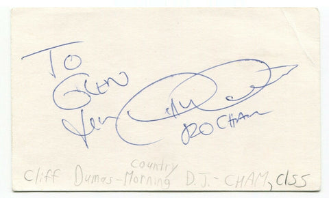 Cliff Dumas Signed 3x5 Index Card Autographed Signature Radio DJ