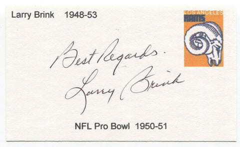 Larry Brink Signed 3x5 Index Card Autographed Football Los Angeles Rams Pro Bowl