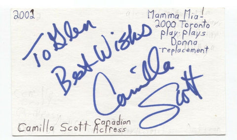 Camilla Scott Signed 3x5 Index Card Autographed Signature Actress Host