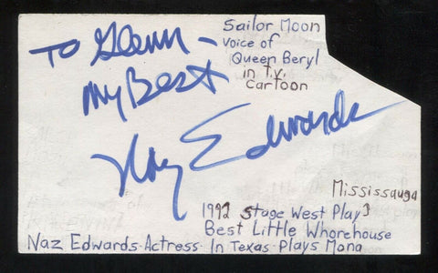 Naz Edwards Signed Cut 3x5 Index Card Autographed Signature Actress Sailor Moon