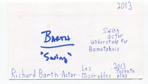 Richard Barth Signed 3x5 Index Card Autographed Actor Les Miserables