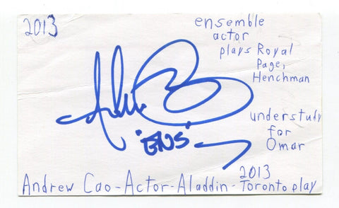 Andrew Cao Signed 3x5 Index Card Autographed Actor Iron Fist