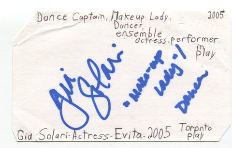 Gia Solari Signed 3x5 Index Card Autographed Actress Director Evita