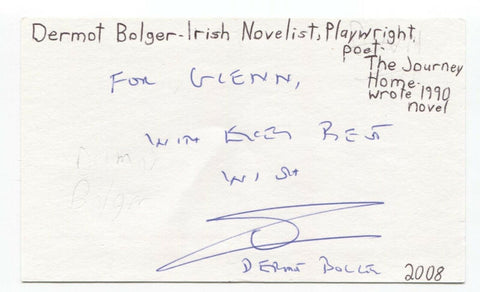 Dermot Bolger Signed 3x5 Index Card Autographed Signature Author Writer Poet