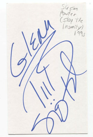 Susan Powter Signed 3x5 Index Card Autograph Signature Stop The Insanity