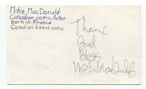 Mike MacDonald Signed 3x5 Index Card Autographed Comedian David Letterman Show