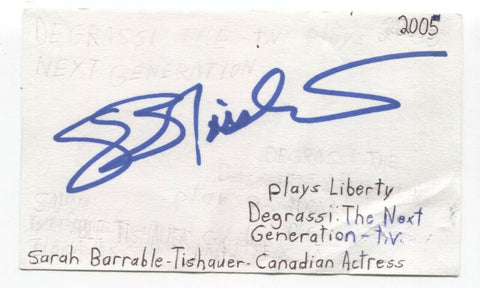 Sarah Barrable-Tishauer Signed 3x5 Index Card Autographed Signature Degrassi