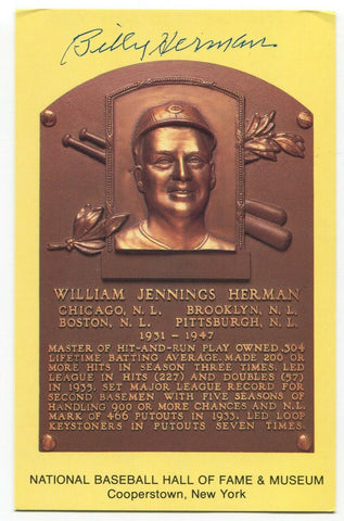 Billy Herman Signed Gold HOF Plaque Baseball Hall of Fame Autographed Postcard